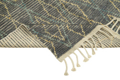 Purpleocco Grey Geometric Wool Cotton Handmade Rug 5'0'' x 8'0''