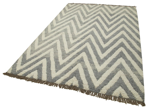 Purpleocco Grey Geometric Wool Cotton Handmade Rug 5'6'' x 8'6''