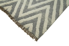 Purpleocco Grey Geometric Wool Cotton Handmade Rug 5'6'' x 8'6''