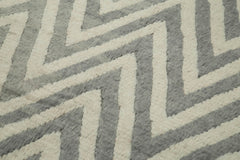 Purpleocco Grey Geometric Wool Cotton Handmade Rug 5'6'' x 8'6''