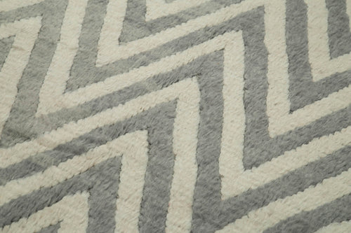 Purpleocco Grey Geometric Wool Cotton Handmade Rug 5'6'' x 8'6''