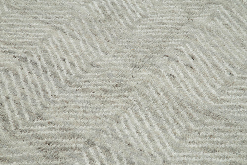 Purpleocco Grey Geometric Wool Cotton Handmade Rug 5'1'' x 8'1''