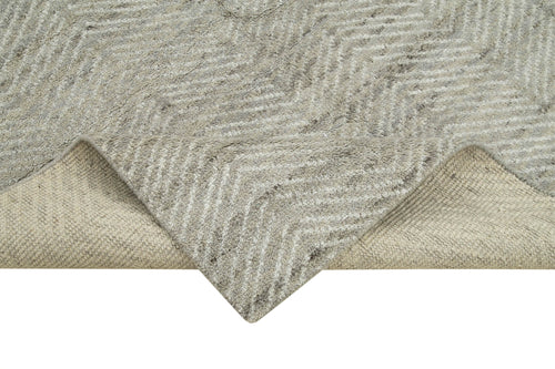 Purpleocco Grey Geometric Wool Cotton Handmade Rug 5'1'' x 8'1''