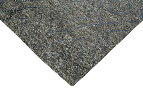 Purpleocco Grey Geometric Wool Cotton Handmade Rug 6'0'' x 9'0''