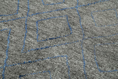 Purpleocco Grey Geometric Wool Cotton Handmade Rug 6'0'' x 9'0''