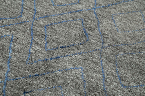 Purpleocco Grey Geometric Wool Cotton Handmade Rug 6'0'' x 9'0''