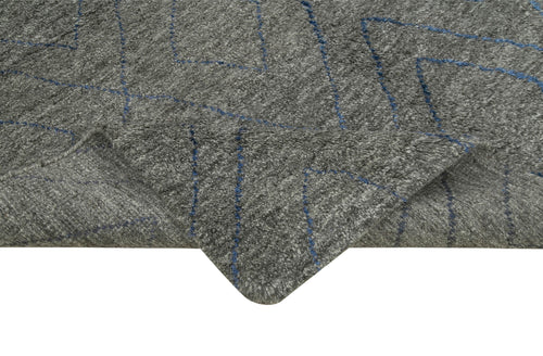 Purpleocco Grey Geometric Wool Cotton Handmade Rug 6'0'' x 9'0''