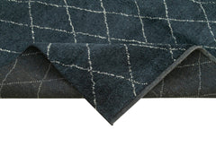 Purpleocco Blue Geometric Wool Cotton Handmade Rug 6'1'' x 8'10''