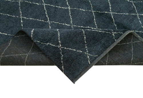 Purpleocco Blue Geometric Wool Cotton Handmade Rug 6'1'' x 8'10''