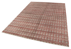 Purpleocco Red Geometric Wool Cotton Handmade Rug 5'8'' x 7'10''