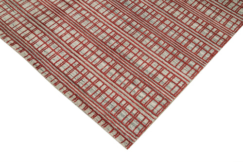 Purpleocco Red Geometric Wool Cotton Handmade Rug 5'8'' x 7'10''