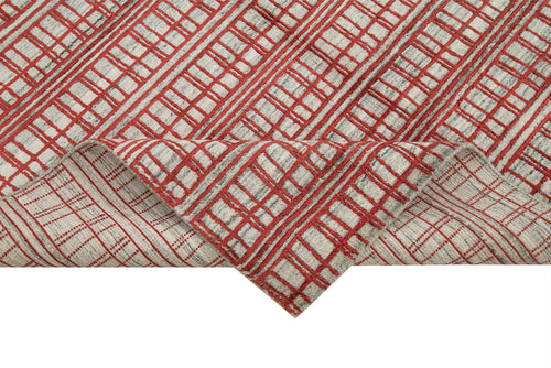 Purpleocco Red Geometric Wool Cotton Handmade Rug 5'8'' x 7'10''
