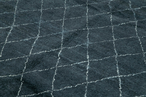 Purpleocco Blue Geometric Wool Cotton Handmade Rug 8'2'' x 10'0''