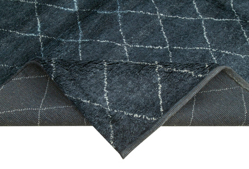 Purpleocco Blue Geometric Wool Cotton Handmade Rug 8'2'' x 10'0''