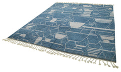 Purpleocco Blue Geometric Wool Cotton Handmade Rug 8'6'' x 10'0''