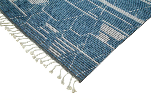 Purpleocco Blue Geometric Wool Cotton Handmade Rug 8'6'' x 10'0''