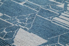 Purpleocco Blue Geometric Wool Cotton Handmade Rug 8'6'' x 10'0''
