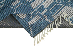 Purpleocco Blue Geometric Wool Cotton Handmade Rug 8'6'' x 10'0''