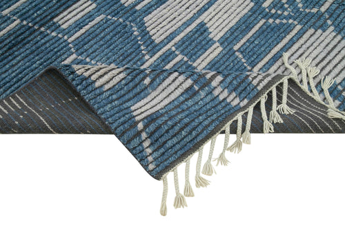 Purpleocco Blue Geometric Wool Cotton Handmade Rug 8'6'' x 10'0''