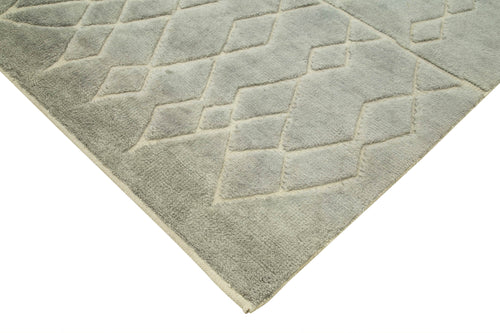 Purpleocco Grey Geometric Wool Cotton Handmade Rug 9'2'' x 10'6''
