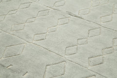 Purpleocco Grey Geometric Wool Cotton Handmade Rug 9'2'' x 10'6''