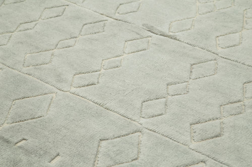 Purpleocco Grey Geometric Wool Cotton Handmade Rug 9'2'' x 10'6''