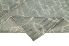 Purpleocco Grey Geometric Wool Cotton Handmade Rug 9'2'' x 10'6''