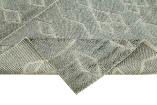 Purpleocco Grey Geometric Wool Cotton Handmade Rug 9'2'' x 10'6''