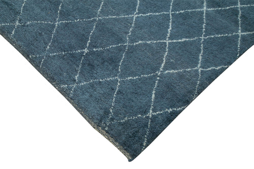 Purpleocco Blue Geometric Wool Cotton Handmade Rug 8'2'' x 10'0''