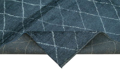 Purpleocco Blue Geometric Wool Cotton Handmade Rug 8'2'' x 10'0''