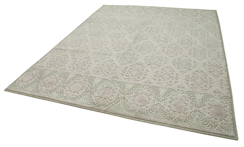 Purpleocco Beige Geometric Wool Cotton Handmade Rug 8'1'' x 10'4''