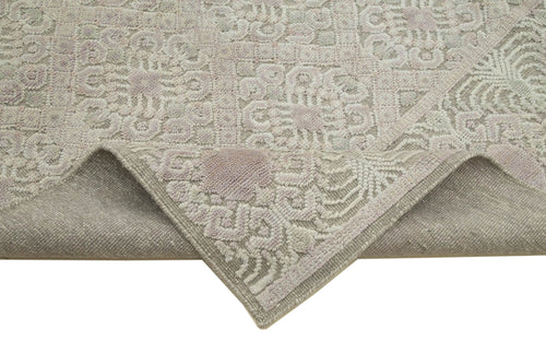 Purpleocco Beige Geometric Wool Cotton Handmade Rug 8'1'' x 10'4''