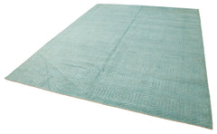 Purpleocco Turquoise Geometric Wool Cotton Handmade Rug 8'0'' x 10'0''