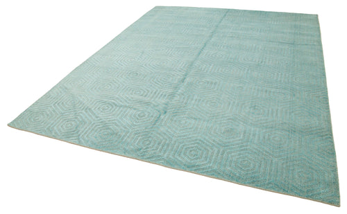 Purpleocco Turquoise Geometric Wool Cotton Handmade Rug 8'0'' x 10'0''