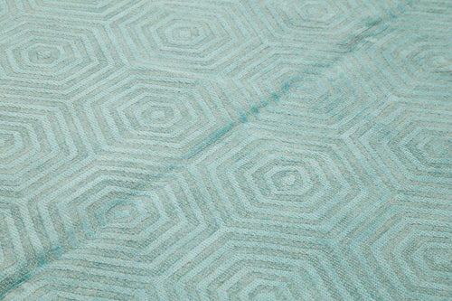 Purpleocco Turquoise Geometric Wool Cotton Handmade Rug 8'0'' x 10'0''