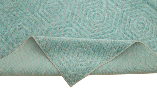 Purpleocco Turquoise Geometric Wool Cotton Handmade Rug 8'0'' x 10'0''