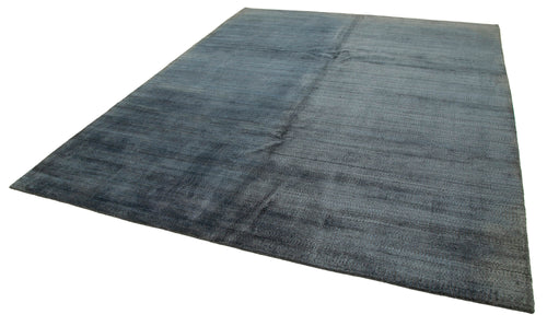 Purpleocco Blue Geometric Wool Cotton Handmade Rug 8'0'' x 10'0''