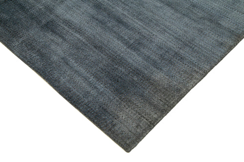 Purpleocco Blue Geometric Wool Cotton Handmade Rug 8'0'' x 10'0''