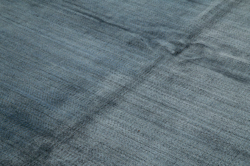 Purpleocco Blue Geometric Wool Cotton Handmade Rug 8'0'' x 10'0''