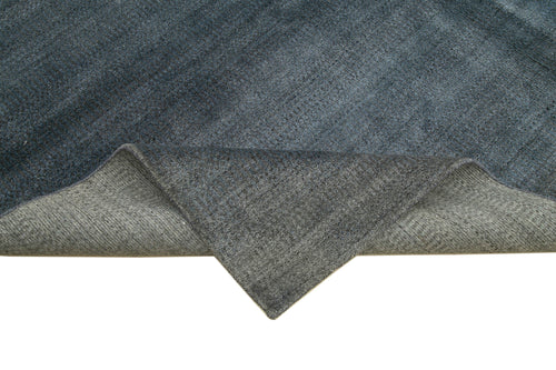 Purpleocco Blue Geometric Wool Cotton Handmade Rug 8'0'' x 10'0''