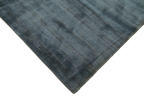 Purpleocco Blue Geometric Wool Cotton Handmade Rug 8'0'' x 10'0''