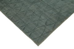 Purpleocco Blue Geometric Wool Cotton Handmade Rug 8'0'' x 10'0''