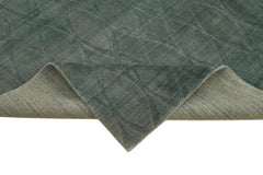 Purpleocco Blue Geometric Wool Cotton Handmade Rug 8'0'' x 10'0''