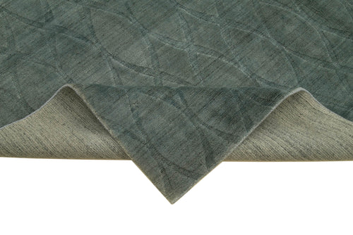 Purpleocco Blue Geometric Wool Cotton Handmade Rug 8'0'' x 10'0''