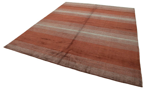 Purpleocco Red Geometric Wool Cotton Handmade Rug 8'0'' x 10'0''