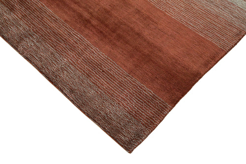 Purpleocco Red Geometric Wool Cotton Handmade Rug 8'0'' x 10'0''