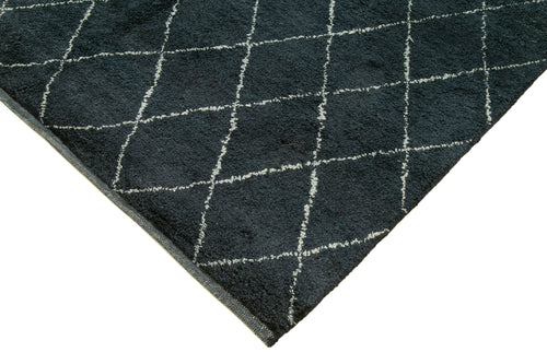 Purpleocco Blue Geometric Wool Cotton Handmade Rug 10'1'' x 14'1''