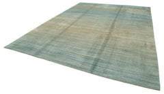 Purpleocco Green Geometric Wool Cotton Handmade Rug 10'0'' x 14'0''