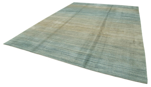 Purpleocco Green Geometric Wool Cotton Handmade Rug 10'0'' x 14'0''