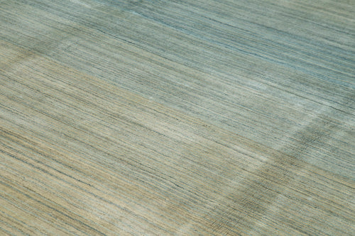 Purpleocco Green Geometric Wool Cotton Handmade Rug 10'0'' x 14'0''